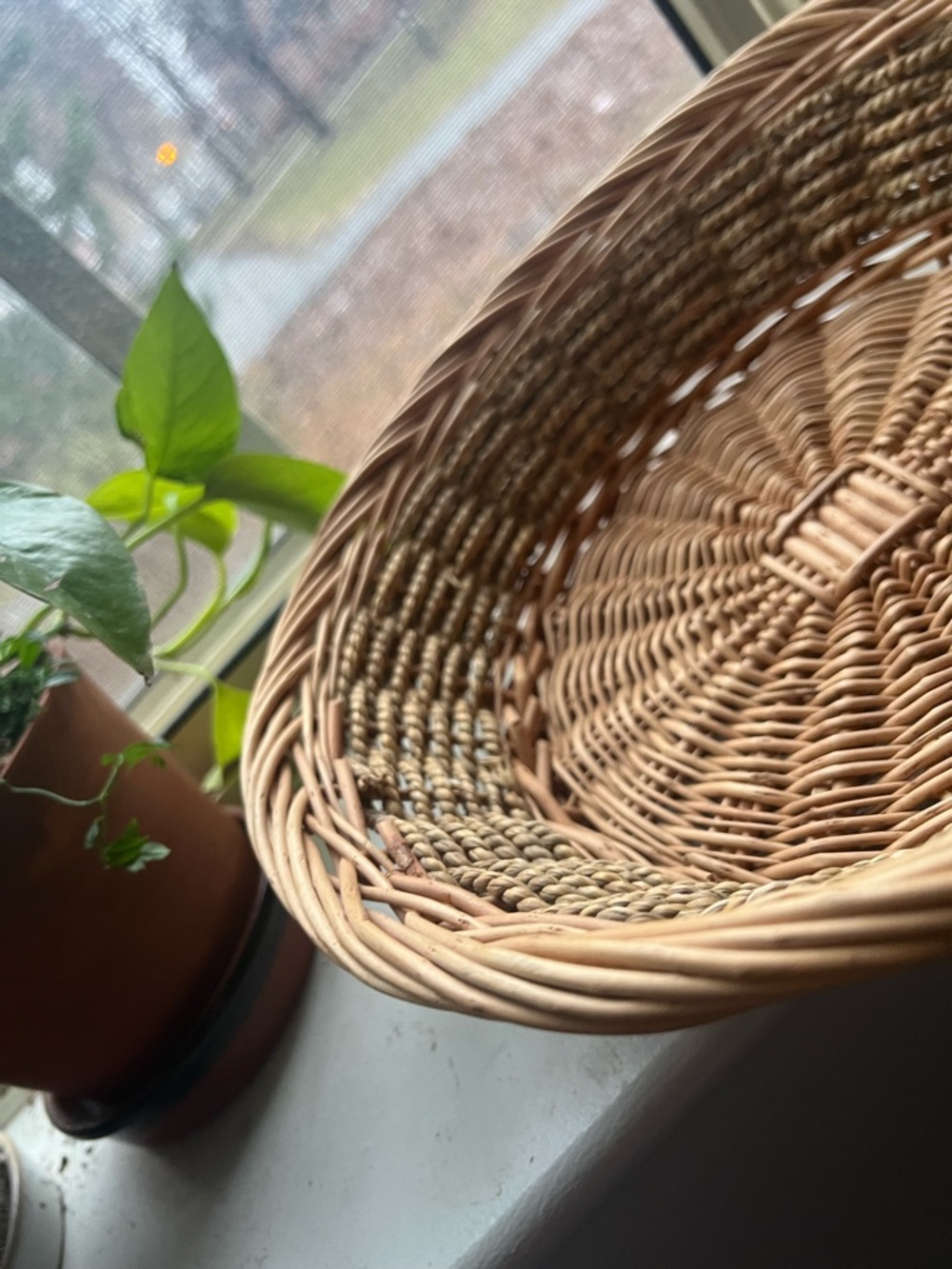 Vintage Woven Rattan Basket Bowl - Natural Brown